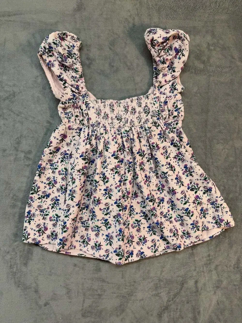Free People Gaia Printed Corduroy Floral Blouse Top